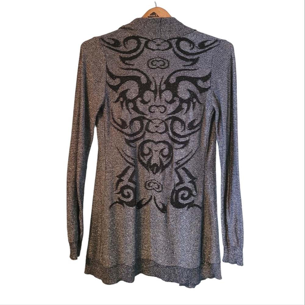 Vintage Y2K Metallic Silver Cardigan with Celtic Pattern small
